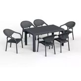 90 x 150 Bambu Plastik Rattan Camsız Bahçe Balkon Teras Masa Sandalye Takımı 6 Kolçaklı Sandalyeli (Kahverengi)