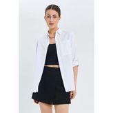 9942 Kadın Oxford Uzun Kol Basic Gömlek Beyaz