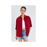 9942 Kadın Oxford Uzun Kol Basic Gömlek Bordo