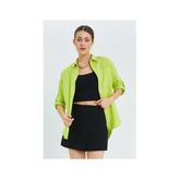 9942 Kadın Oxford Uzun Kol Basic Gömlek Neon Yeşil