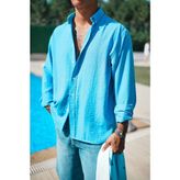Abluka Online Erkek Oversize Basic Rahat Gömlek Açık Mavi - Acık Mavi