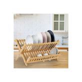 abnturk 43×34 cm Katlanabilir 2 Katlı Doğal Bambu Bulaşıklık ve Tabaklık – Geniş Kapasiteli, Estetik