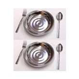 abnturk Yaşamboyu Garanti 6 Parça Yemek Seti 20CM Duble Porsiyon 2 Çelik Yemek Tabağı +2 Çatal +2 Kaşık