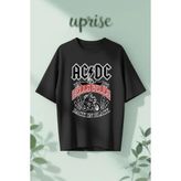 Ac Dc Hells Back In Black Baskılı Pamuklu Oversize T-Shirt - Siyah