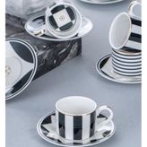 Acar 5027 Anita Geometrik Çizgi Desen 6 Kişilik 90 ml Porselen Kahve Fincan Takımı