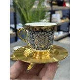 Acar Lüx Porselen 6 Lı Metal Tabaklı Fincan Takımı - 6 Adet - Renkli