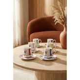 Acar Rafeala 6 Kişilik Porselen Kahve Fincan Takımı - 90 ml - Renkli