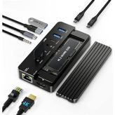 Acasis CM073S 10 in 1 USB-C Dock + SSD Disk Kutusu, 10Gbps, 4K60Hz HDMI, PD 100W, Gigabit Ethernet, AUX+Mic, SD/TF Kart, NVMe&SATA, Windows/Mac OS Uyumlu Vidasız Montaj