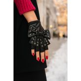 Accessories 11103 Fiyonklu Kesik Deri Siyah Eldiven