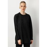 accort Kendinden Desenli Triko Tunik-SİYAH