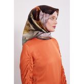 Acı Kahve Soyut Ebruli Desen Twill İpek Eşarp
