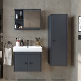 Ada Lavabolu Banyo Alt Dolabı + Banyo Üst Dolabı + Boy Dolabı Ant Antrasit