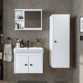 Ada Lavabolu Banyo Alt Dolabı + Banyo Üst Dolabı + Boy Dolap Byz Mat Beyaz