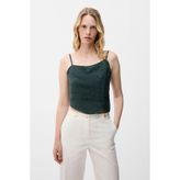 adL Yeşil Drape Detaylı Keten Bluz