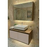 Adn Design Banyo Dolabı-Asma 2 Kapaklı-Lavabosuz Ahşap- Mdf 85 cm Alt Dolap -Mdf Aynalı Üst Dolap - Vizon - Ahşap