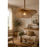 afralya home Hasır ve Makrome Bohem Rustik Avize Salon Avizesi Mutfak Avizesi Papatya Avize Kahverengi Avize