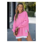 Afri Kadın Oversize Sweatshirt Yan Fermuar Detaylı Uzun Kollu Pembe Tunik