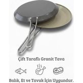 Ahes Granit Kaplama 33 cm Çift Taraflı Balık, Et ve Tavuk Pişirme Tavası