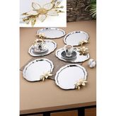 Ahir Ticaret 6 Adet Oval Papatya Çiçekli Kahve-Çay Servis ve Sunum Tepsisi 25X20 Cm, Gümüş - Çok Renkli