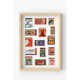 Ahşap Çerçeveli Kibrit Kutu Koleksiyonu Poster – Retro Pop Art Duvar Dekoru Çok Renkli 30 x 40