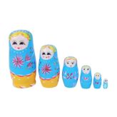 Ahşap Matruşka Bebek 6 lı Set Mavi
