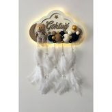 Ahşaplan Bubble Ledli Bulut Bebek Kapı Süsü | Bebek Odası Duvar Süsü