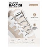 AiryFooT Vidalı Kilitli Akıllı Yuvarlak Bağcık, Elastik Pratik Ayakkabı Bağcığı 100 CM, 1 Çift Beyaz Çizgili ( Siyah Nikel Vida )