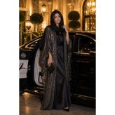 Aişe tesettür Antrasit Pul Payetli Abaya Tesettür Abiye Ferace Uzun Ceket Kimono Büyük Beden Uyumlu Antrasit Pul Payet