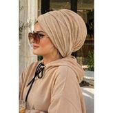 Aişe tesettür Bej Keten Tokalı Bone