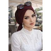 Aişe tesettür Bordo Çapraz Bone Bordo krınkıl