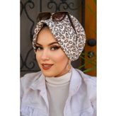 Aişe tesettür Camel Leopar Fularsız Şapka Bone