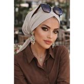 Aişe tesettür Ekru Çapraz Bantlı Bone Ekru Çapraz