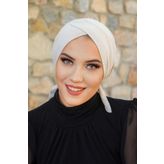 Aişe tesettür Ekru Çapraz Bantlı Bone