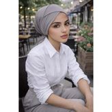 Aişe tesettür Gri Çapraz Bantlı Bone Gri2