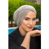 Aişe tesettür Gri Çapraz Bantlı Bone