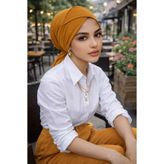 Aişe tesettür Hardal Çapraz Bone Hardal2