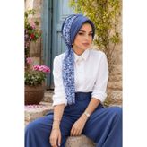 Aişe tesettür İndigo Çiçek Fularlı Şapkalı Bone