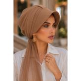 Aişe tesettür Karamel Fularlı Şapka Bone