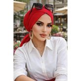 Aişe tesettür Kırmızı Çapraz Bantlı Bone Kırmızı Çapraz