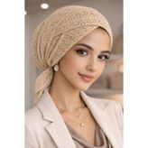 Aişe tesettür Koyu Krem Ajurlu Çapraz Bone