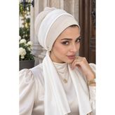 Aişe tesettür Krem Simli Atkılı Bone