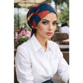 Aişe tesettür Lacivert Bordo Desen Çapraz Bone