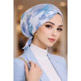 Aişe tesettür Mavi Beyaz Batik Çapraz Bantlı Bone