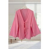 Aişe tesettür Önü Bağlamalı Kimono Tunik / Pembe