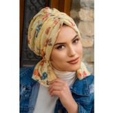 Aişe tesettür Sarı Çiçek Desen Tokalı Bone