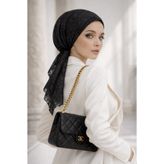 Aişe tesettür Siyah Dantel Eşarp Bone