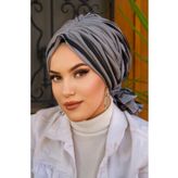 Aişe tesettür Siyah Gri Tokalı Bone
