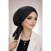 Aişe tesettür Siyah Gümüş Piliseli Çapraz Bone