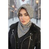 Aişe tesettür Siyah Kazayağı Kaşe Şapkalı Bone Ve Etol Takım