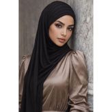 Aişe tesettür Siyah Piliseli Bone Hazır Şal Sİyah piliseli
